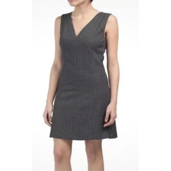 Theory Dress Women Size 8 Easy V Shift Jacquard Sleeveless Career Blue Black B24 - Picture 1 of 9